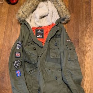 Super dry forest green jacket rookie edition